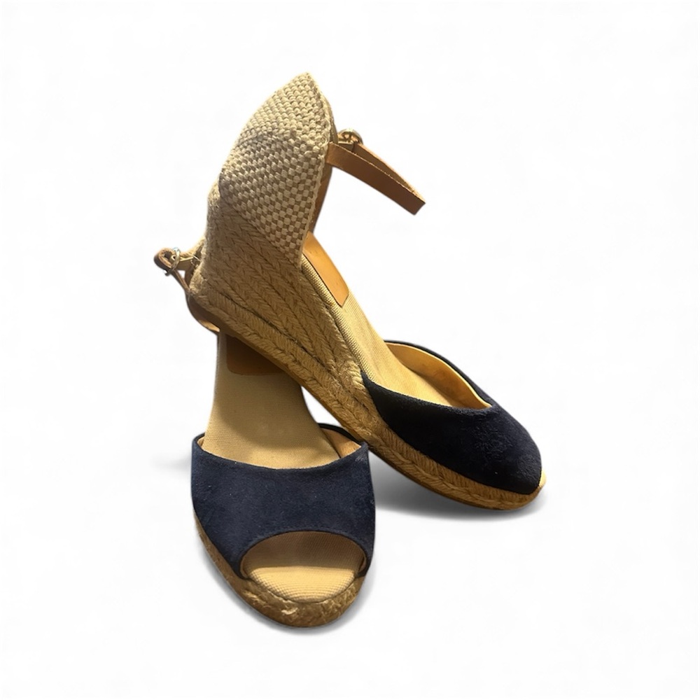 Kanna Peep-toe Wedge Espadrilles Women's Size 8.5 Blue Suede - Picture 6 of 13